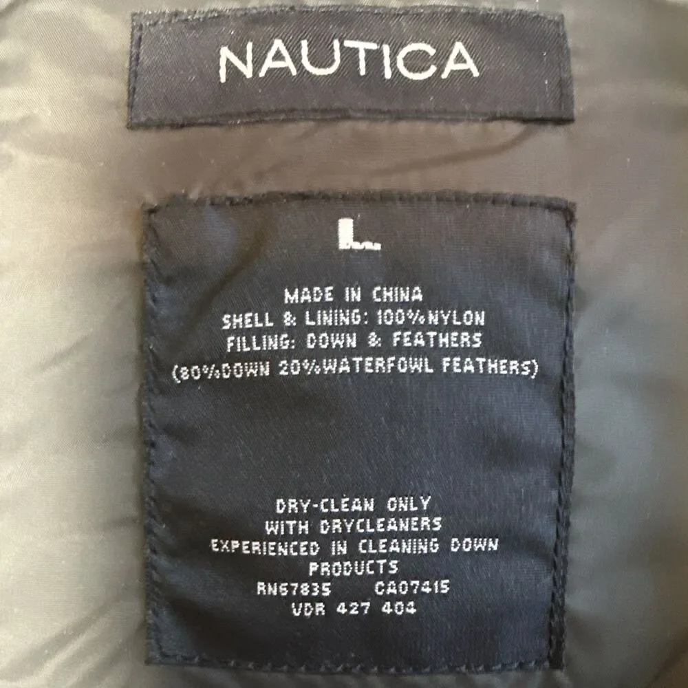 Nautica Men’s Puffer Coat 80% Down 20%‎ Waterfowl Feather Beige Sz L EUC Winter